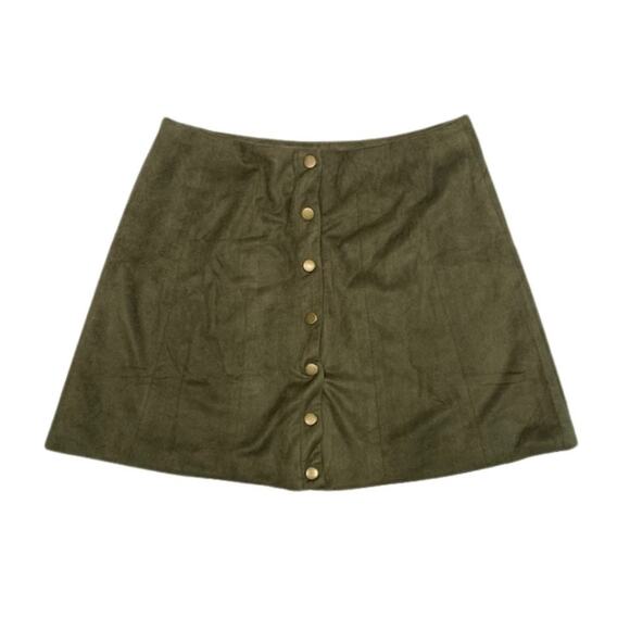 Altar'd State Dresses & Skirts - ALTAR'D STATE Dark Olive Button Up Mini Faux Suede Skirt | M